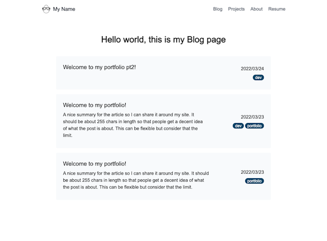 The blog page of the application